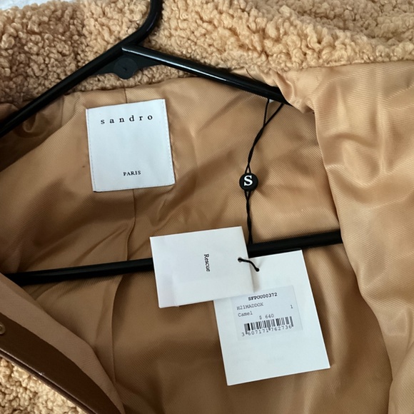 Sandro Leather-Trim Teddy Coat - Picture 4 of 5